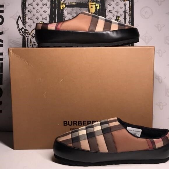 New Authentic Burberry Men’s Brown Birch Check Slippers & Clogs – Made in Italy - Picture 6 of 9